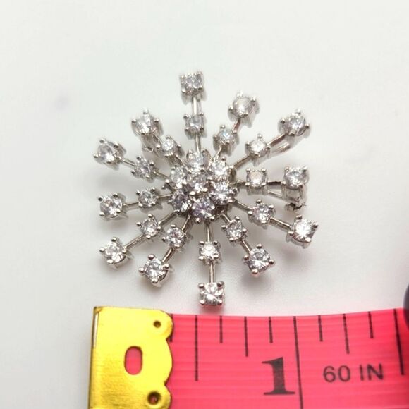 Sterling Silver Brooch Pin with clear stones possible CZ - Picture 2 of 5
